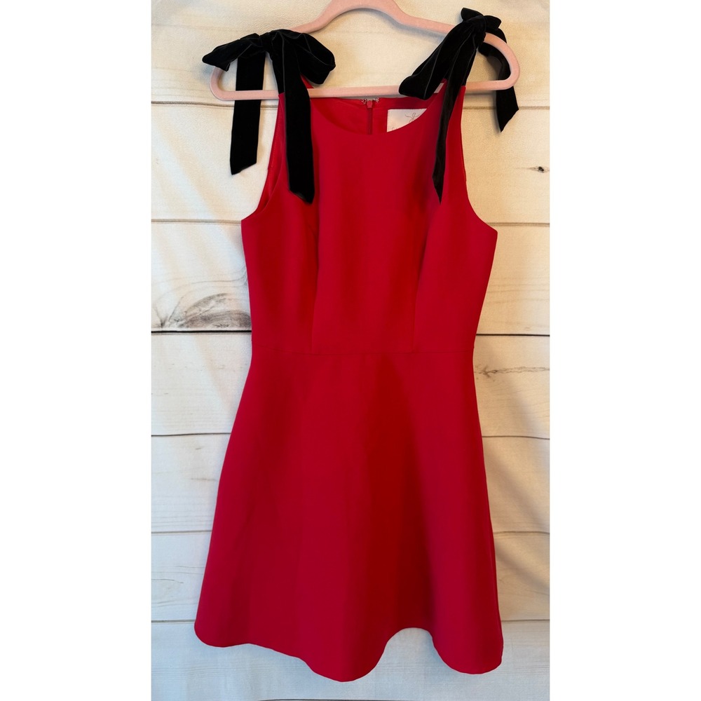 Gal Meets Glam Collection Red Fit and Flare Dress Black Velvet Tie Shoulder 2